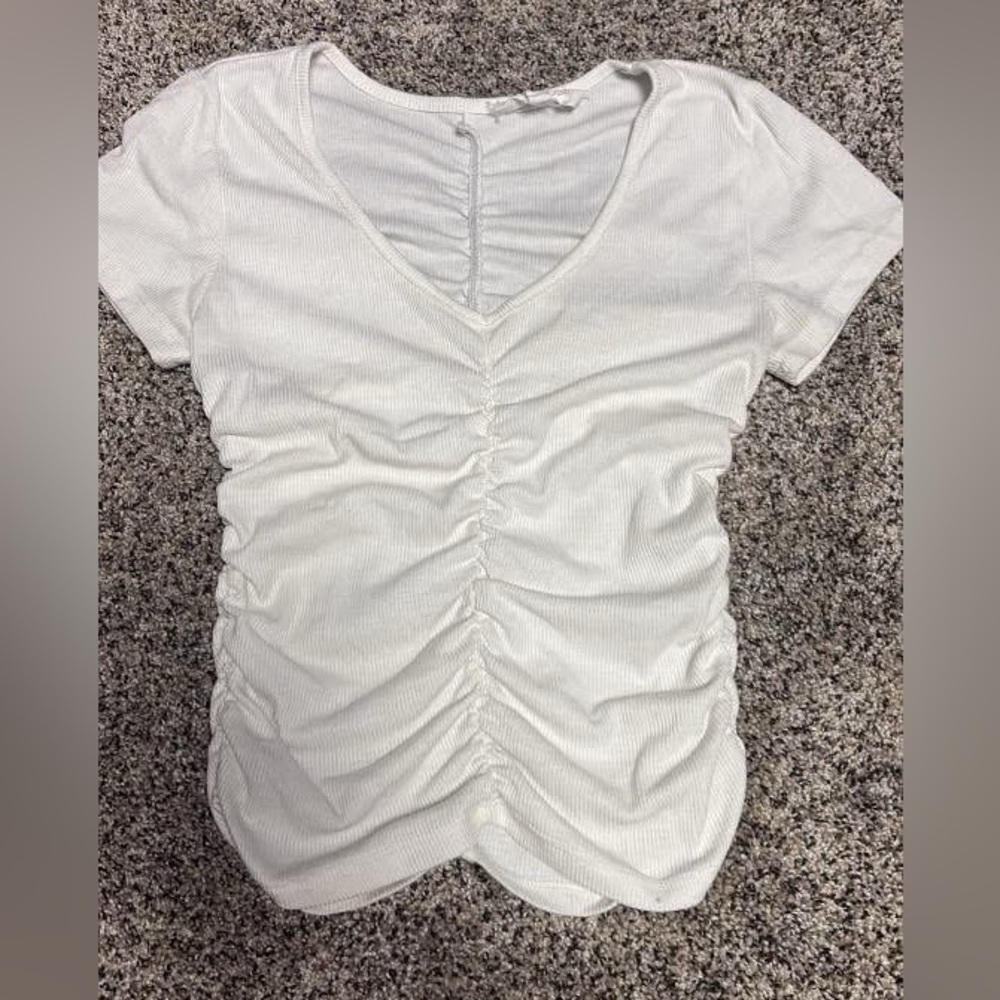 White Ruched V-Neck Women's Top